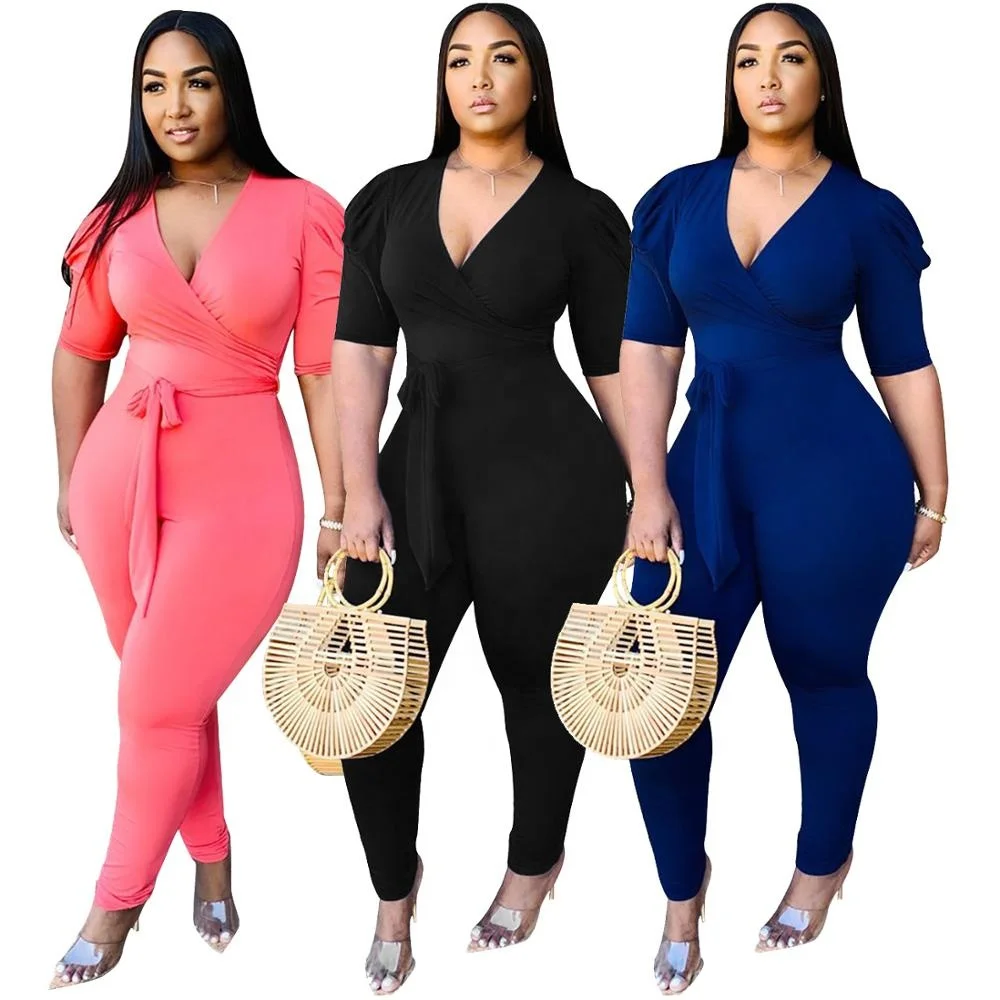 

B62685A American hot style multi - color pleated sleeve jumpsuit, Black/blue/pink