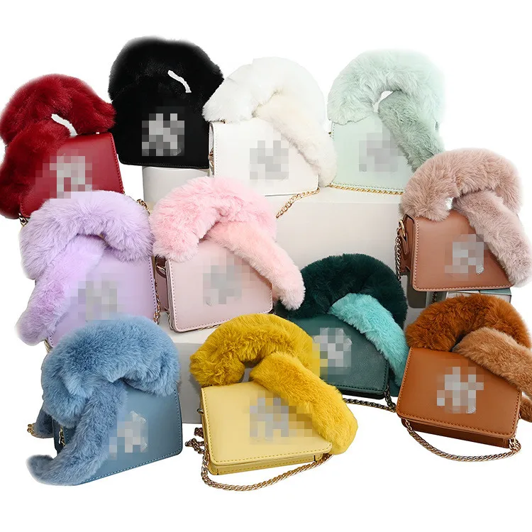 

New winter 2021 independent station bag PU plush bag Korean version cross-body bag hair band set, 11 colors