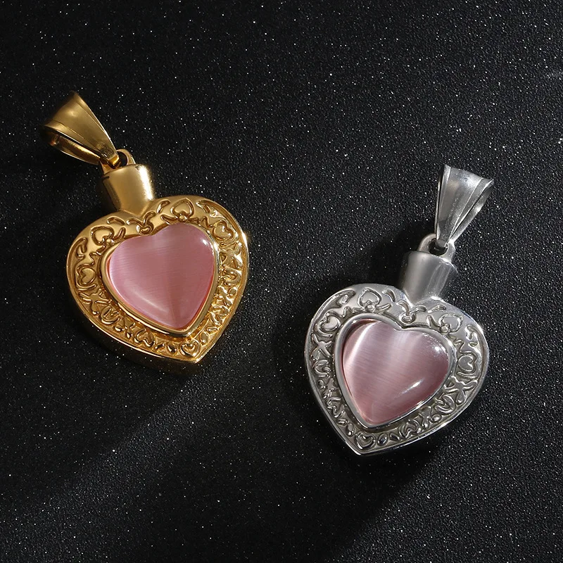 

High Quality 18K Gold Plated 316L Stainless Steel Opal Heart Pendant Necklaces Multi Color Heart Shape Moonstone Necklaces