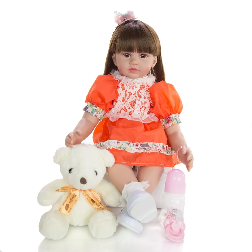 

60cm Silicone Soft Reborn Toddler Baby Doll Toys Lifelike Mid-long Hair Princess Girl Alive Bebe DIY Dress Up Doll Best Playmate