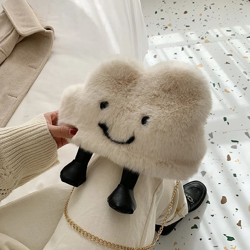 

Autumn and winter new plush cloud smiling face bag personalized fashion Shoulder Messenger Bag, Customized color