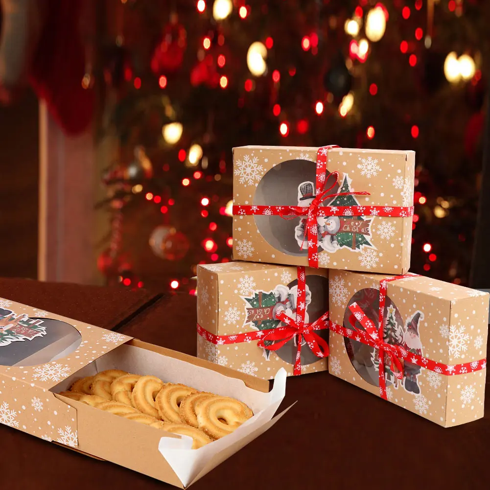 

Ourwarm 6pcs Christmas Xmas Gift Box Brownie Packaging Boxes Bakery Cookie Cake Box With window