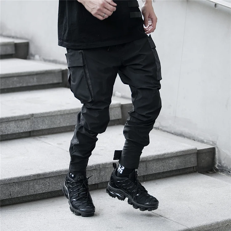 

CTTC OEM new designer private label black joggers stereo pockets logo print motorcycle working streetwear pants