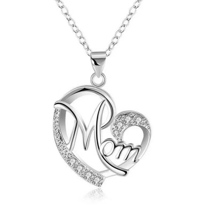 

mom l love you mother's day gift heart shape zircon diamond 18 inch necklace
