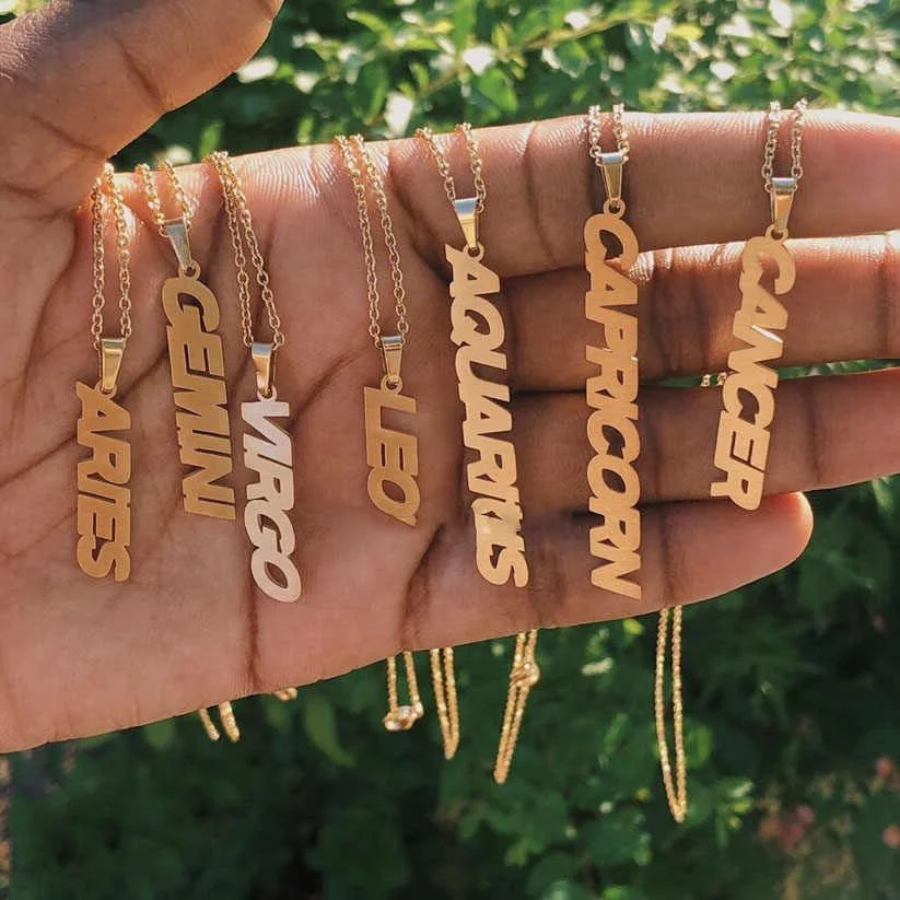 

Zodiac Letter Necklace Zodiac Necklace Stainless Steel Gold Plated Zodiac Sign Necklace