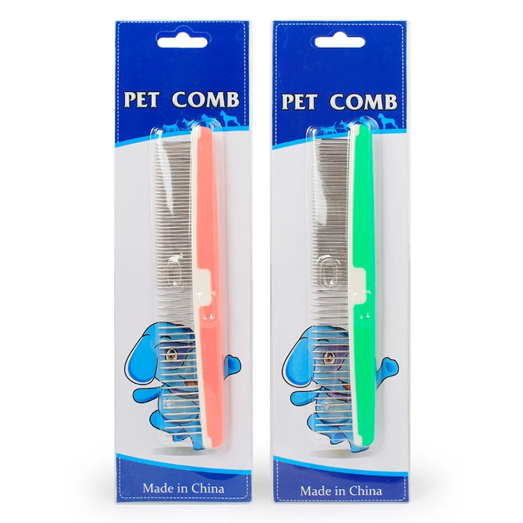 

Amazon Best Seller Professional Hairs Removal Dematting Grooming Metal Dog Pet Comb for Dogs, Pink/green
