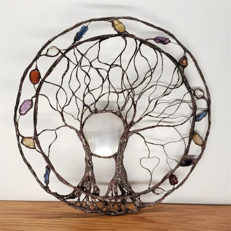 

Home Outdoor Decoration Wall Hanging Art Decor Round Hallow Hanging Ornament Iron Craft Circle Tree of Life Metal Wall Art