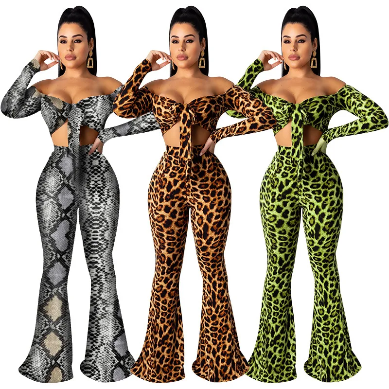 

Bodycon Women Fitted Jumpsuit Leopard Print Sexy flares Jumpsuit Women Streetwear Off The Shoulder Jumpsuits