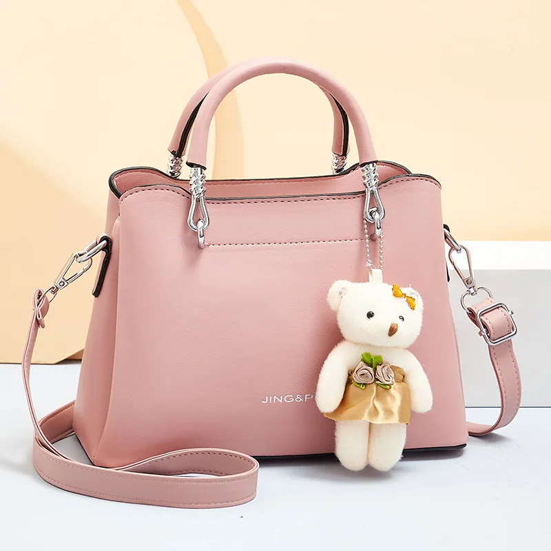 

Little Flower Bear Women Shoulder Bags 2022 Fashion Pu Leather Ladies Hand Bags, Black / pink / white / green / maroon / khaki