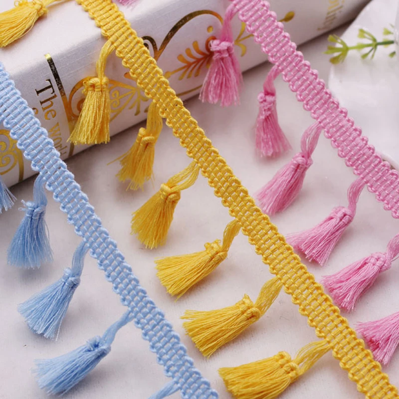 

4cm polyester broom tassel lace trim, environmentally friendly color decorative tablecloth lace trim, scarf curtain lace trim, Multi colors