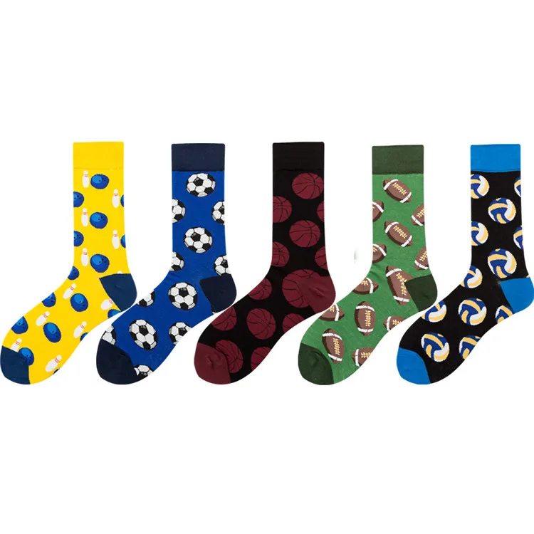 

XIANGHUI Wholesale Custom Fashion Funny Sports Basketball Baseball Jacquard Tube Cotton Men  Happy Socks