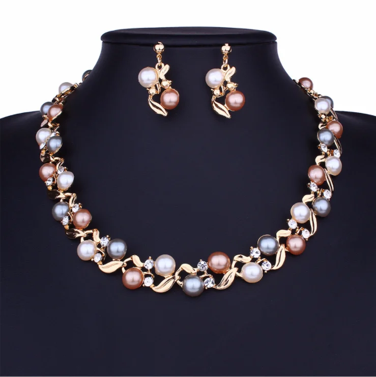 

Komi New Hawaiian bohemian necklace set Set Metal Alloy Flower Pearl Wedding Bridal Jewelry Set Wholesale