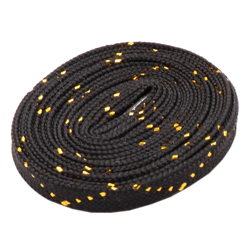 

Weiou Manufacturer Special Design Fashion and Pretty Good Match Black And Gold Wire Shoe Lace With High Quality For Shoes, Bottom based color + silver metallic yarn