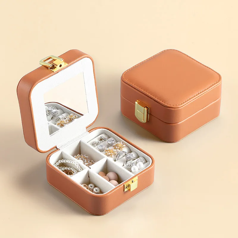 

Ins Candy Color Pu Leather Flip Jewelry Display Box Portable Mini Jewelry Storage Box