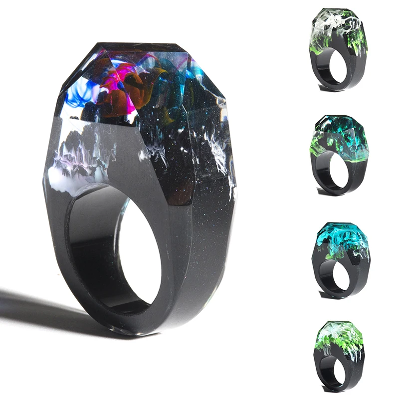 

Resin wood ring Original magic forest diy handmade dried flower Epoxy ring manufacturers wholesale, Multi color