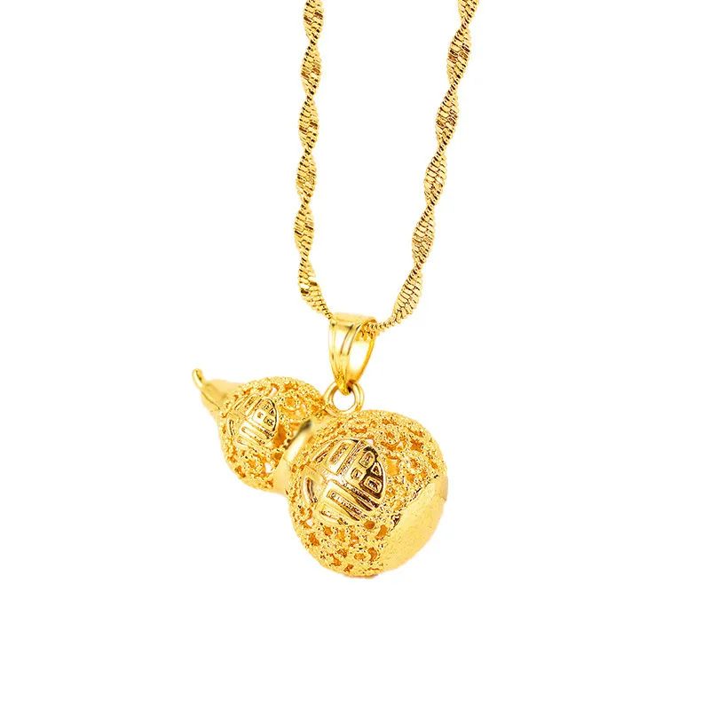 

Gold Inheritance Craft Hollow Fu Character Gourd Necklace Female Alluvial Gold Necklace Zhou's Same Style In Stock