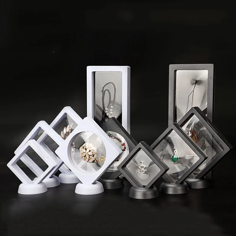 

Transparent PE Film Display Box Suspension Luxury Bracelet Ring Necklace Packaging Box Jewelry, White,black