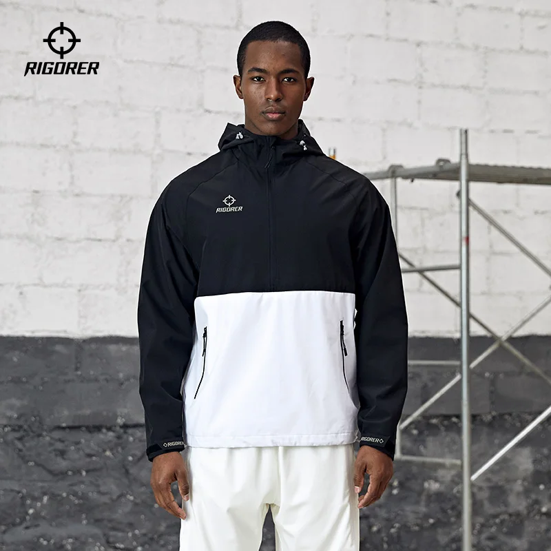 

Adult Hoodie Jacket Polyester Sports Wear Custom Design Print Half-Opening Windbreaker For Men Windproof Jogging Training, White,black, blue,black/white