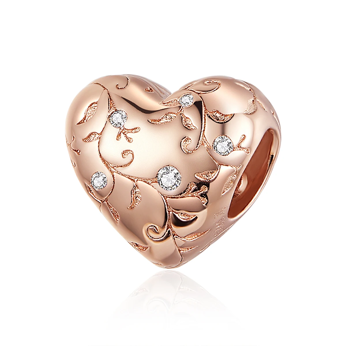 

European Patterns Heart Beads Charm 925 Sterling Silver