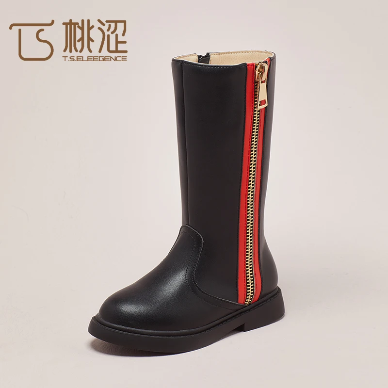 

2019 New Hot sale China popular girls fancy kids black leather cover knee boots, Customized