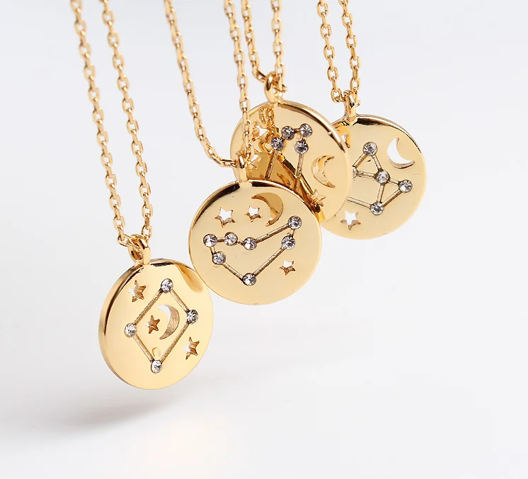 

chic crystal disc coin zodiac sign 18k gold filled necklace birth month disc astrology libra virgo scorpio sagittarius capricorn, Picture