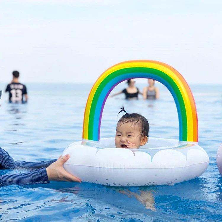 

Cute pvcc Glitter Rainbow Cloud Shape Baby Inflatable Swimming Seat Float Ring