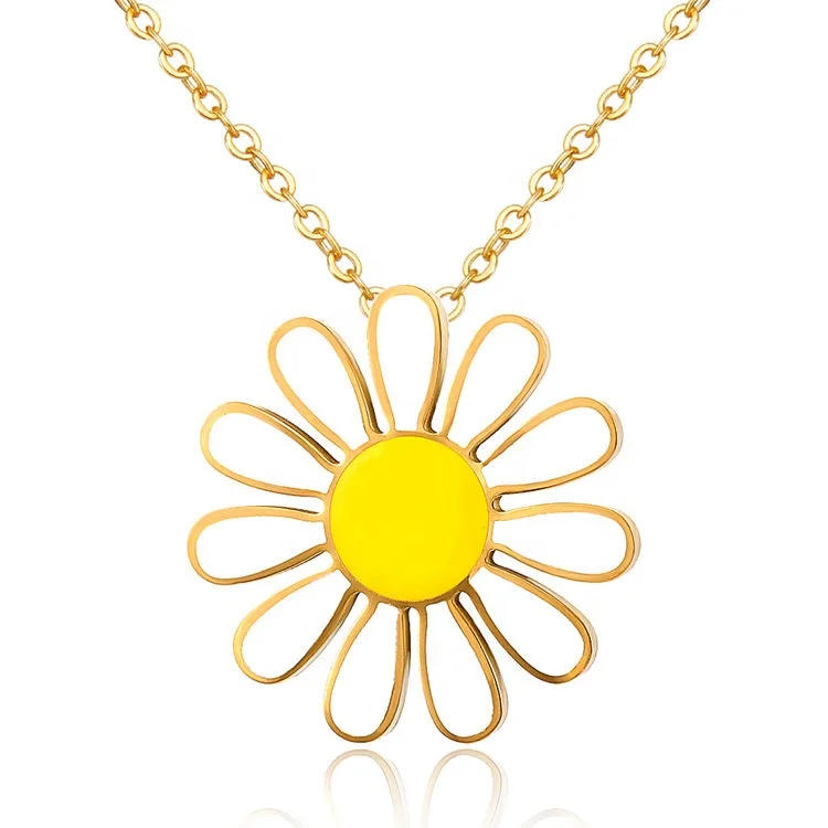 

Dainty Lovely Gold Plated Enamel Necklace Daisy Flower Charm Pendant Necklace for Women Fashion Jewelry 2021, Gold color