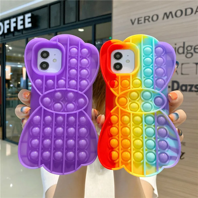 

Amazon Hot Sell 3D Silicone Bowknot Butterfly Phone Case Cartoon Stress Reliever Puzzle Push Bubble Toy for iPhone 12 Pro Max 11