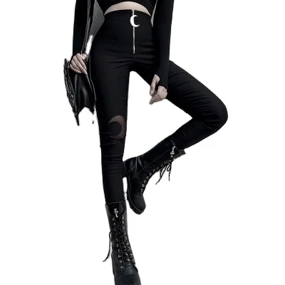 

Gothic Crescent Zipper High Waist Slim Fitness Pencil Pants Women Long Trousers Casual Streetwear Vintage Pantalons