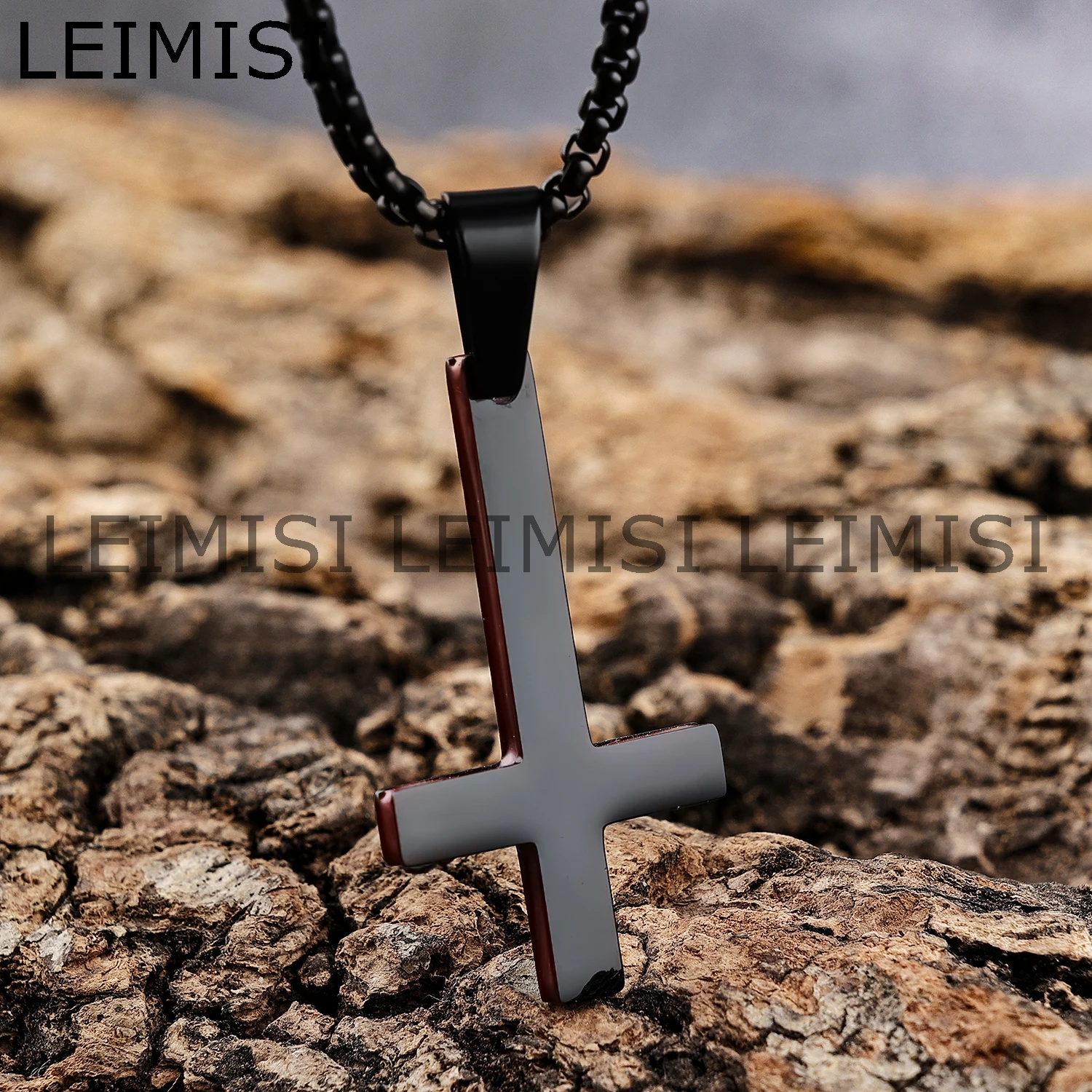 

Gothic Jewelry Inverted Cross Pendant Stainless Steel Red Black Upside Down Lucifer Satan Jewelry Gift Necklace