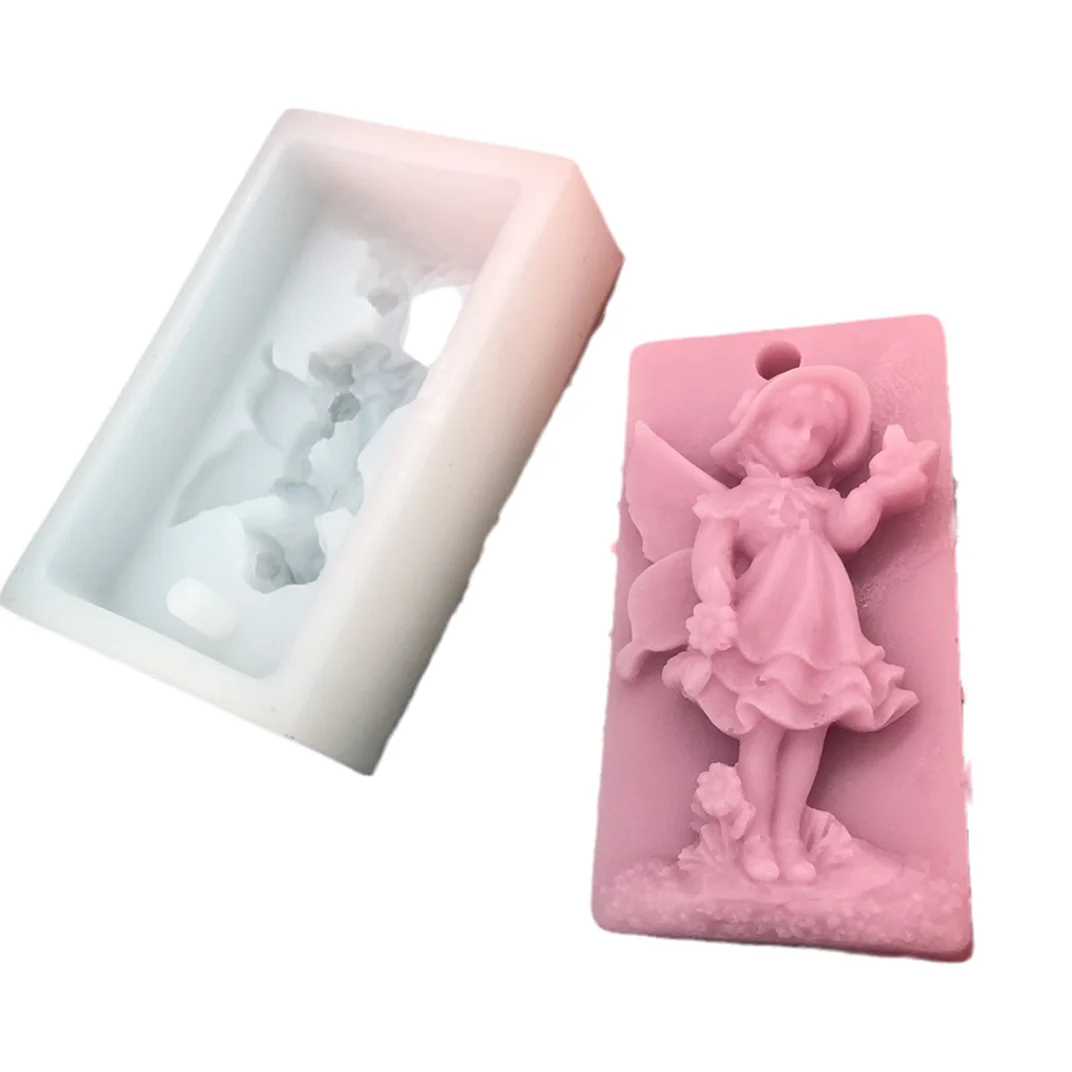 

Fusimai Angel Form Silicon Design Mould Single Hole Rectangular Butterfly Wings Girl Silicone Soap Molds, Random