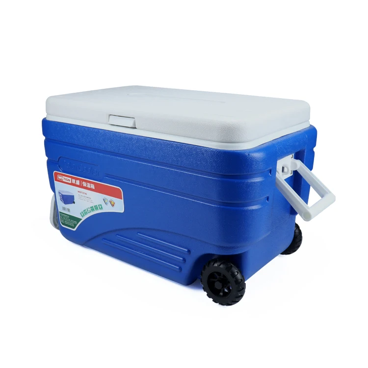 

rechargable PP and EPS material 50L beach and picnic cooler box with trolley and handle, Customized color