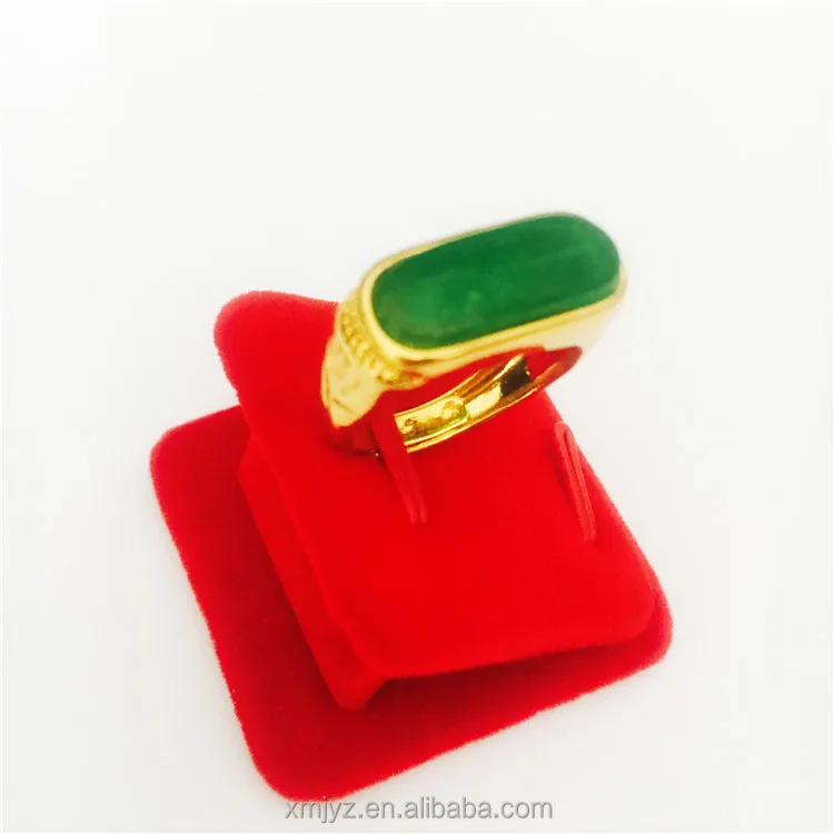 

Green Strip Ring Brass Gold-Plated Inlaid Gemstone Ring Exquisite Craft Imitation Gold Ornament