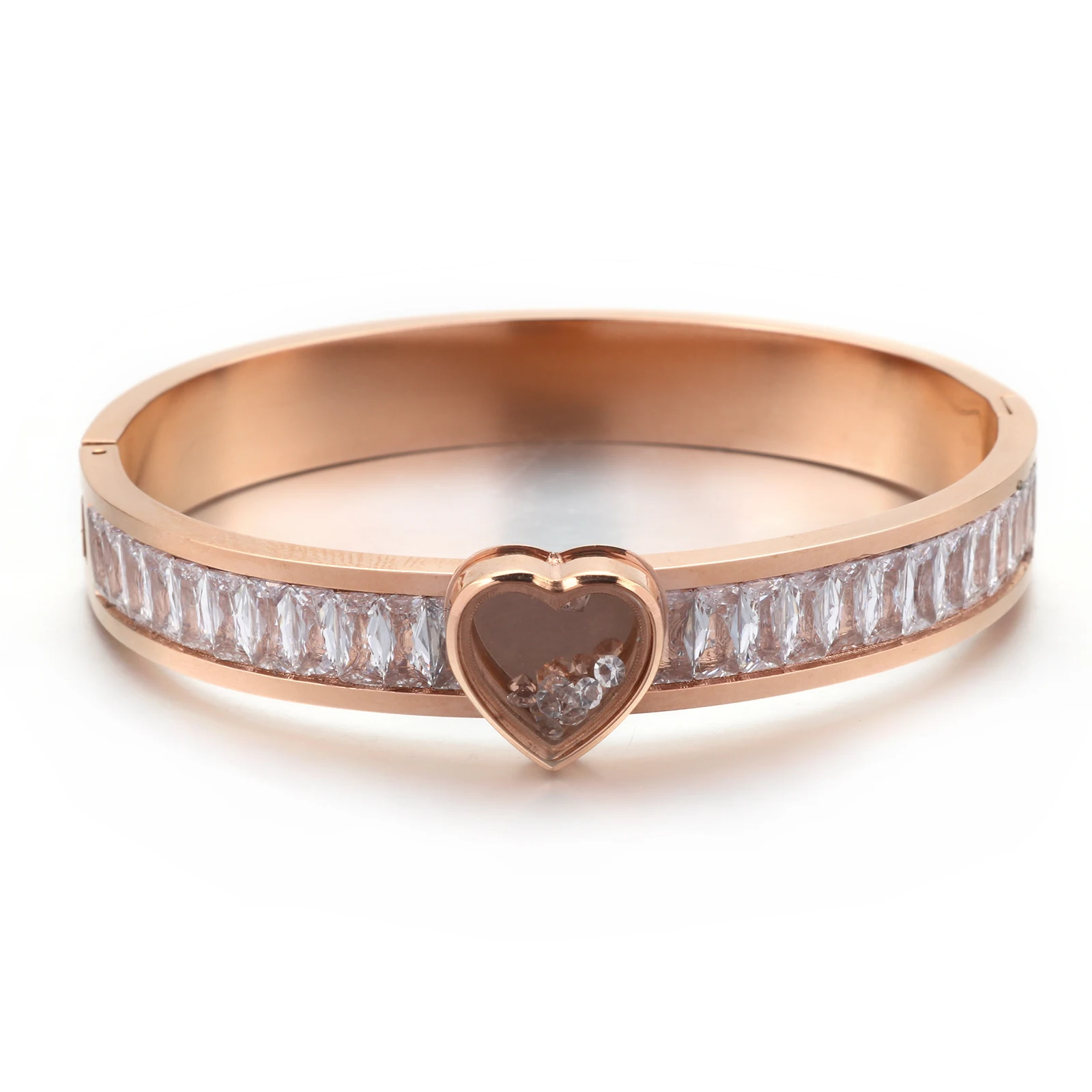 

Fashion Heart Bracelets Bangles Personality Inlaid Stone Stainless Steel Bangle For Women, Silver/gold/rose gold