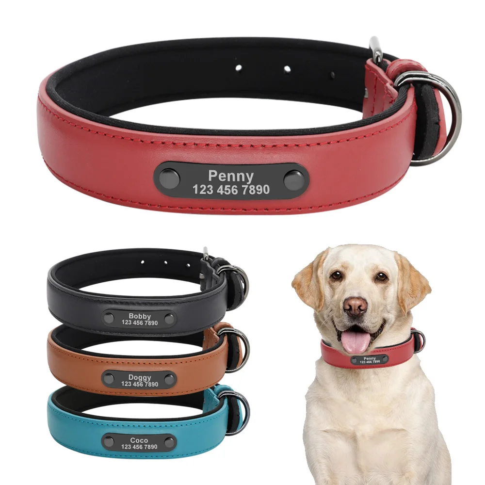 

Leather Custom Dog Collar Personalized Pet Name ID Collar Collars Adjustable For Small Medium Large Breeds Dogs French Bulldog