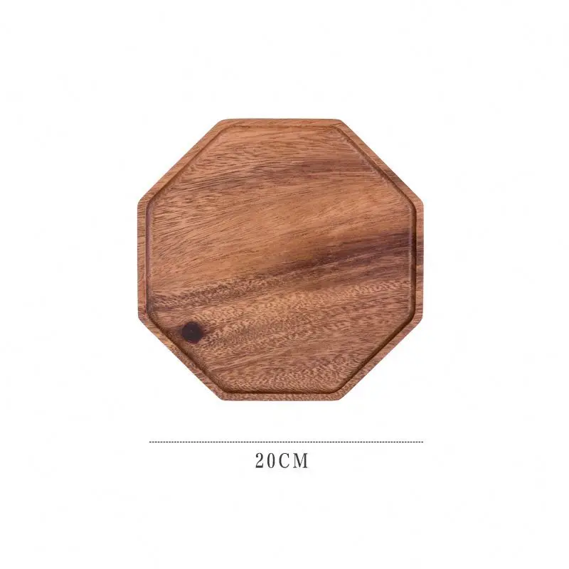 

Wholesale price handcraft wooden octagonal square tray serving fruit breakfast dinner plates, Wood color