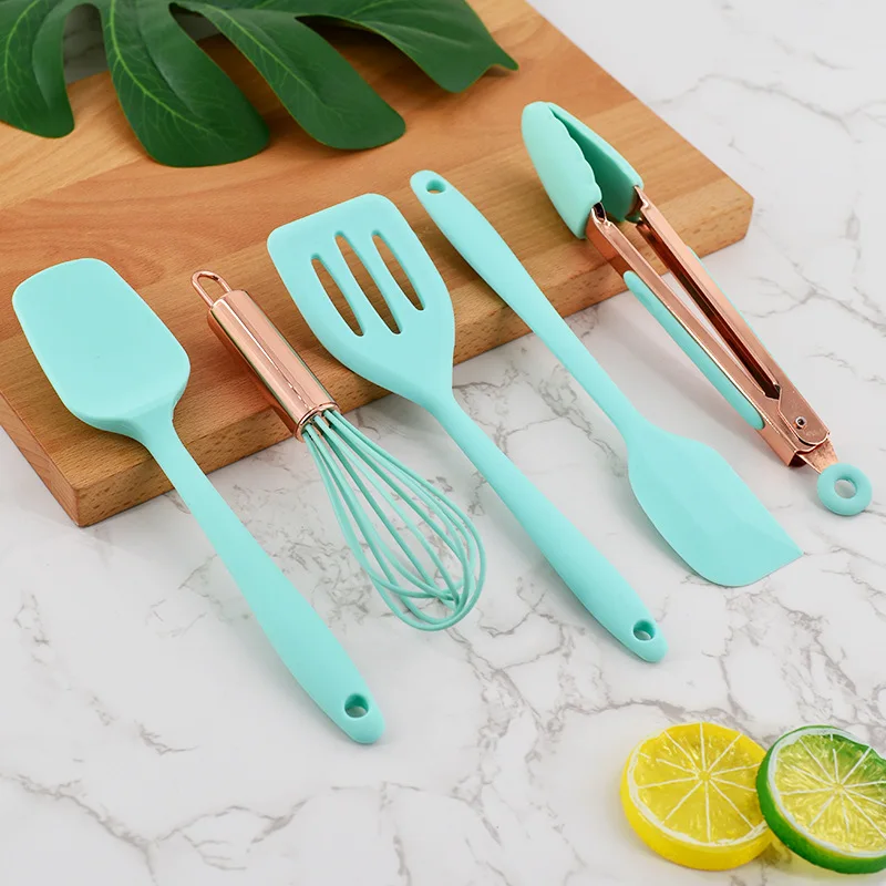 

Silicone Cooking Utensils Set 5 Pieces Kitchen Cooking Tools with Spatulas for Non Stick Cookware, 4 colors