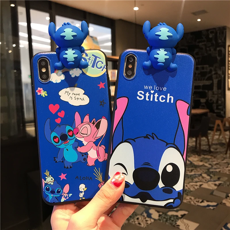 

For VIVO V20 Y20 Y20i Y12s Y50 Y30 Y17 Y12 Y15 Funny Cartoon Stitch 3D Doll Holder Stand Strap Casing Cute Soft Phone Case Cover