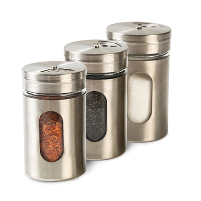 

Factory Wholesale High Quality Low Price Stainless Steel Spice Bottles Spice Jar Pepper Salt Pepper Jar Shaker With Rotating Cap, Silver