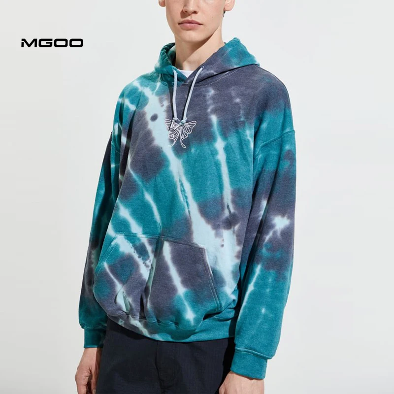 

MGOO Drop Shoulder Oversized Mens Custom Gradient Tie Dyed Cotton Custom Embroidery Logo Fleece Hoodies