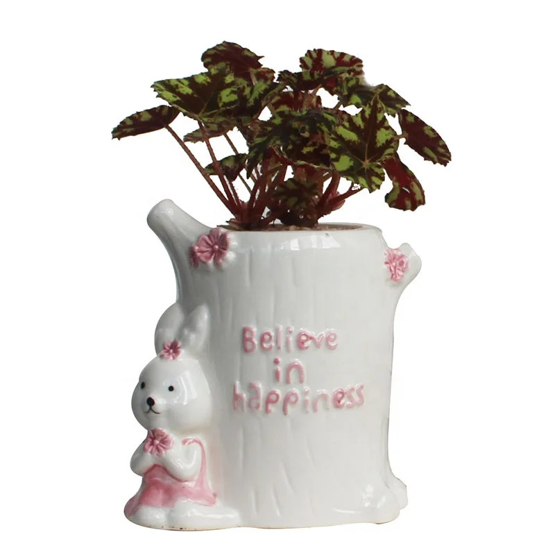 

Cute white rabbit creative ceramic flowerpot succulent green plants desktop potted ornaments