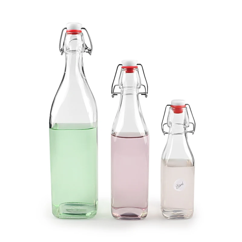 

Square Clear 250ml 500ml 1000ml Swing Top Glass Bottle With Stopper For Kombucha Tea Coconut Water