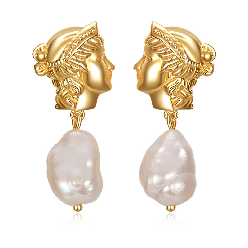 

Dropshipping African Earrings Sets Vintage Bohemian Earrings Baroque Pearl Gold Plated Stud Gold Earrings
