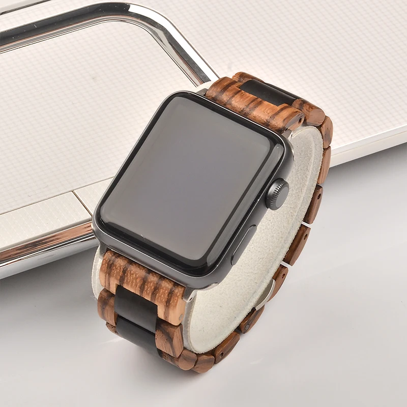 

Compatible with Apple Watch strap 44mm 42mm, natural wood rosewood stainless steel metal strap for iWatch strap Compatible with, Multiple choice