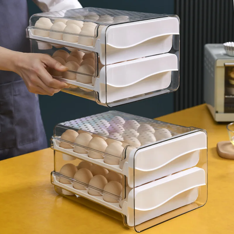 

Popular Amazon PET egg storage box refrigerator modern chicken grid drawer type egg storage boxs & bins egg storage plastic, White