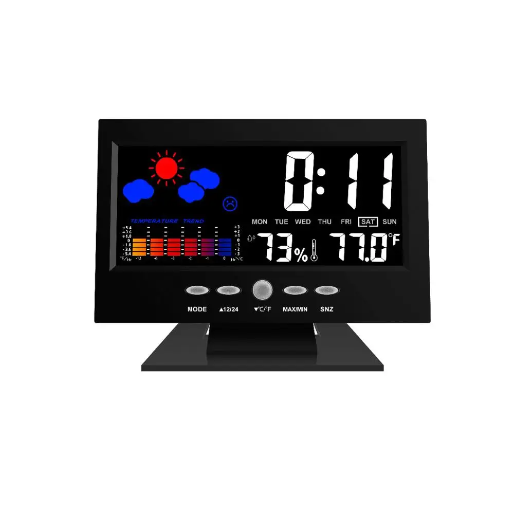 

New Style Smart Weather Station LED Digital Clock With Colorful Display, Black