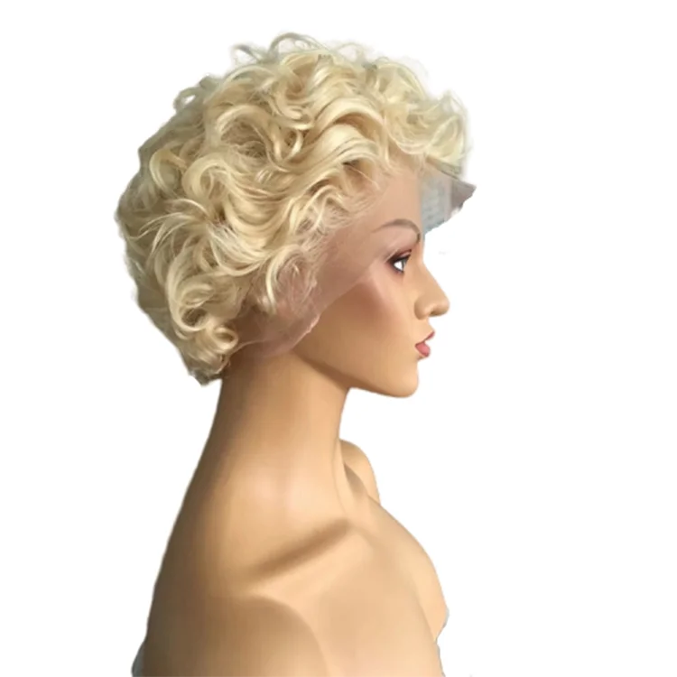 

Blonde curly short cut pixie wig marilyn monroe style 100% human hair lace front 313 wig