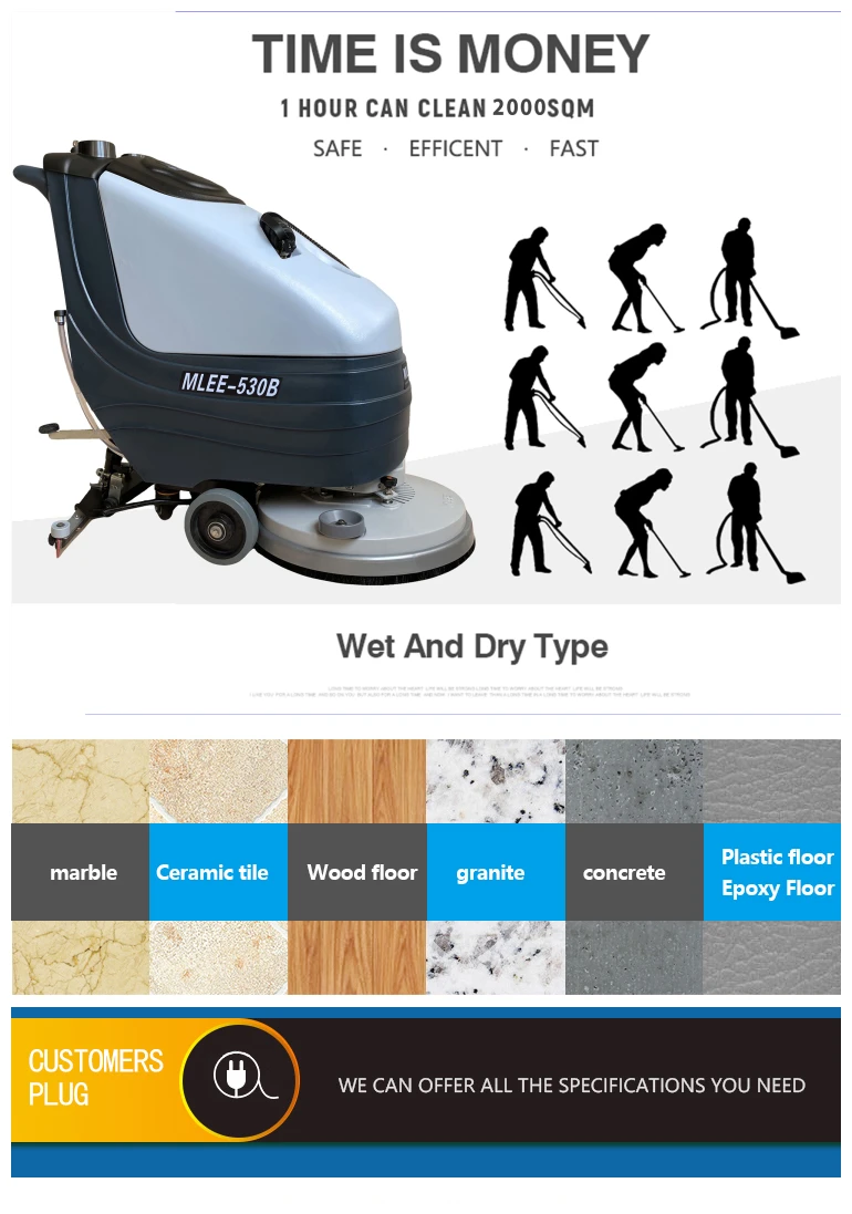Mlee 530b Automatic Factory Warehouse Floor Scrubber Battery Shop Gym