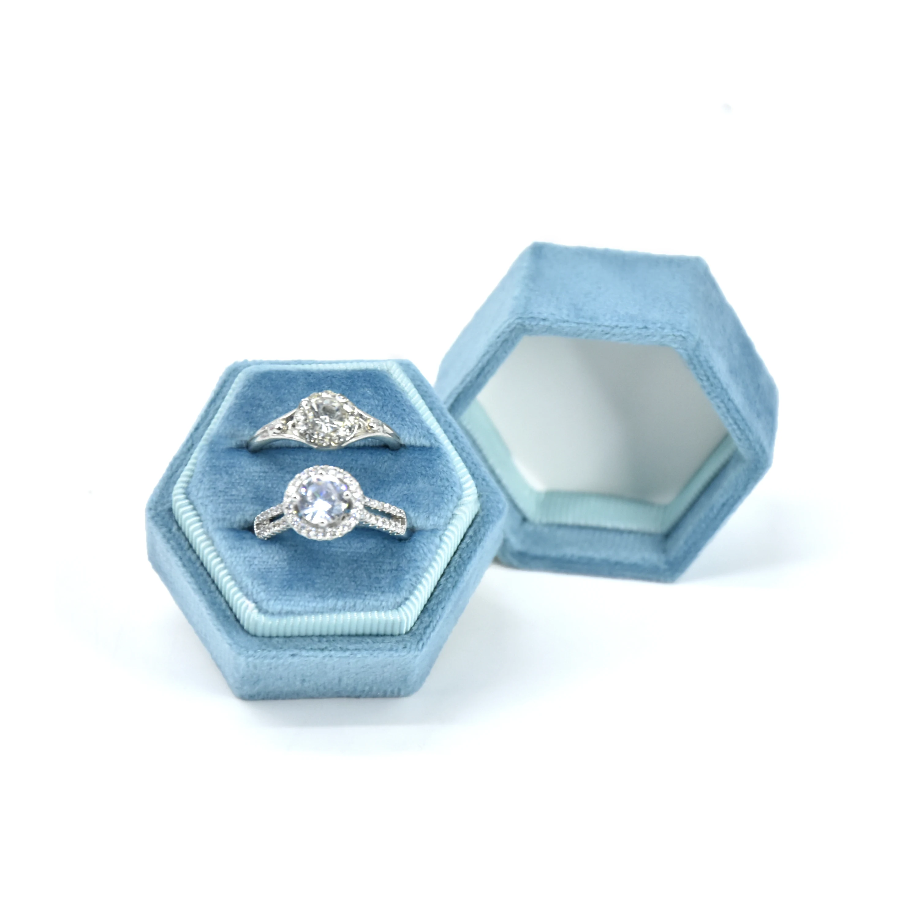

Spot MOQ1pcs hexagonal velvet ring box jewelry posing jewelry box props wholesale cheap jewelry box custom LOGO, 120 colors to choose from