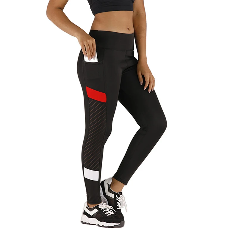 

2021 High Waist Mesh Leggings For Tight Women With Pocket, Black/gray